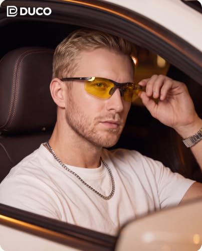DUCO Night Vision Glasses for Men - Anti-Glare Night Driving, Black Frame 1-8125Y