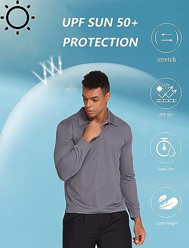 Men's Long Sleeve Polo Shirt - Quick Dry Golf Polo XX-Large Grey