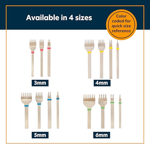 Leather Stitching Chisel Set with 5mm Spacing - Diamond Tip Leather Punch Tool Kit