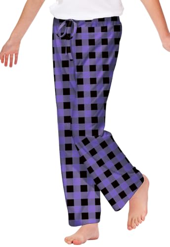 Remimi Girl Boy Plaid Pants with Drawstring - Purple Black, 7-8 Years