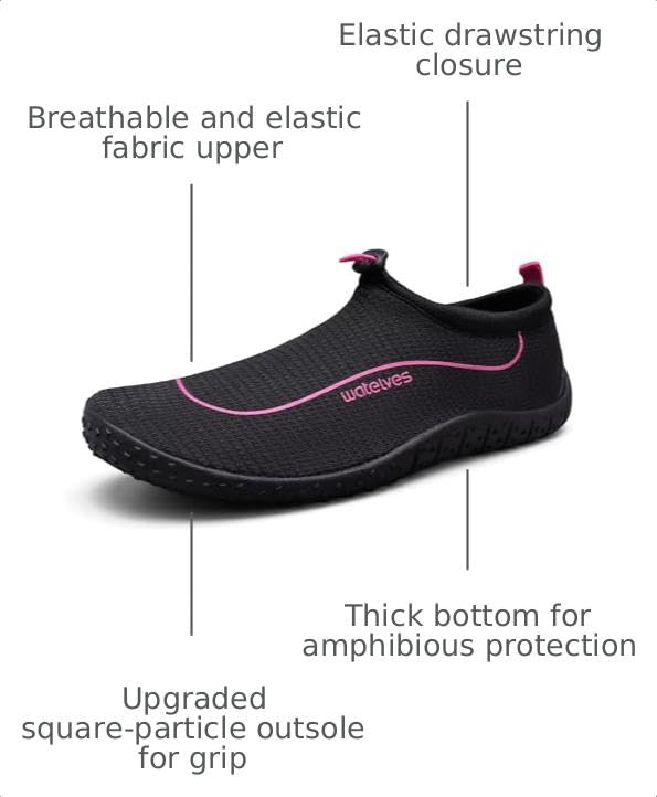 Water Shoes Women Men Multi-Purpose Barefoot Aqua Socks with Thick Sole - Black Pink, 8 Women / 6.5 Men