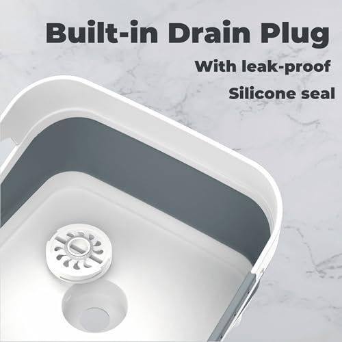 GIMWA Collapsible Baby Bottle Wash Basin with Drain Plug - Gray, 2.6 Gal