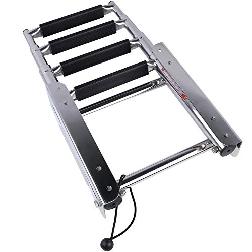 Stainless Steel Pontoon Boat Ladder - Telescopic Marine Deck Ladder with 600 lb Capacity