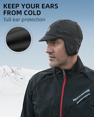 ROCKBROS Winter Cycling Cap with Sun Visor - Windproof Headwear for Men Women