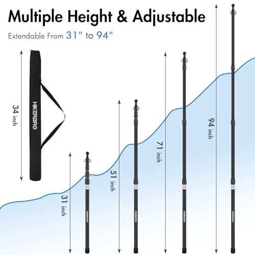 HIKERBRO 4 Pack Adjustable Aluminum Tarp Poles - Telescoping Camping Tent Poles, 2.67ft-7.67ft