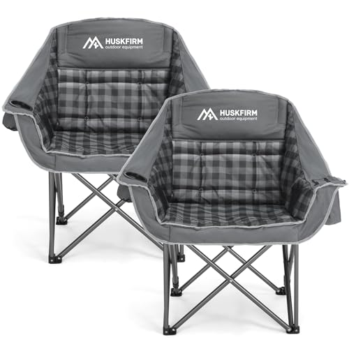 Grey Oversized 2 Pack Camping Chairs - Heavy Duty Support 450LBS, Padded, Twin Pack