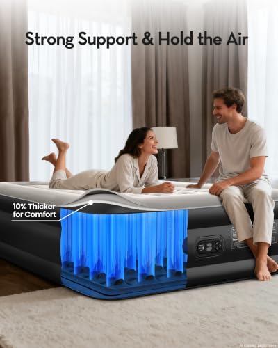 OhGeni 20-Inch Raised Twin Air Mattress with Built-In Pump, Black, Supports 500lbs