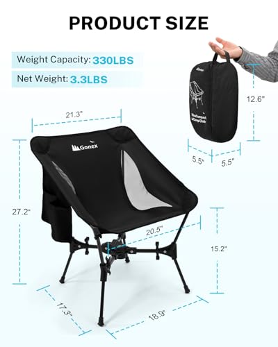 Gonex Portable Camping Chair 2-Pack Black Lightweight Collapsible Backpacking Seat
