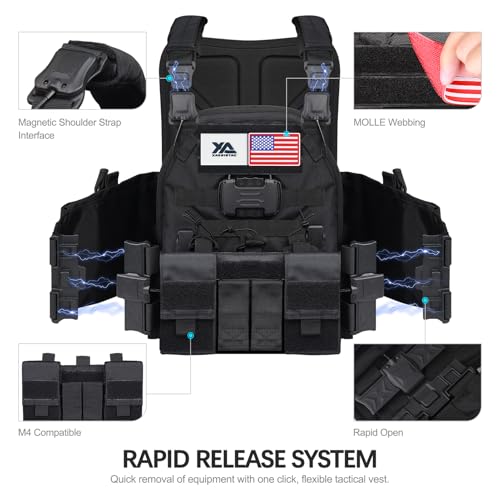 Xaegistac Black Tactical Vest with Quick-Release System for Military & Outdoor