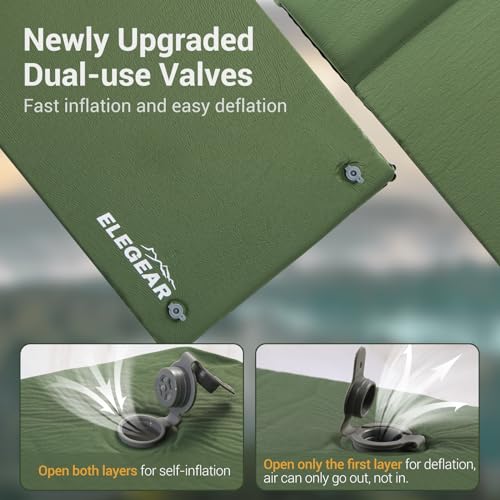 Elegear Army Green Self-Inflating Sleeping Pad with Pillow 26D Memory Foam, 3.15'' Thick, Single