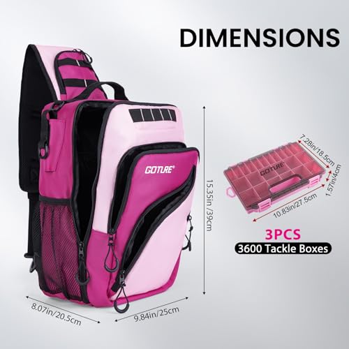 Goture Pink Crossbody Tackle Bag with 3x 3600 Trays & 1680D Durable Fabric