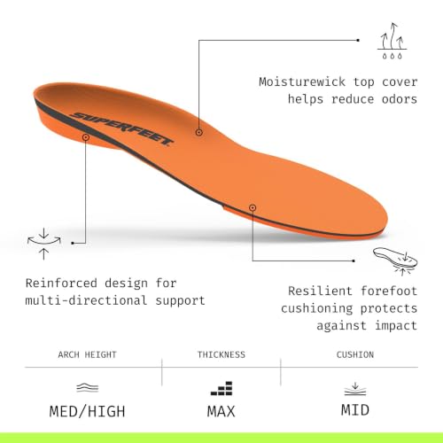 Superfeet Orange High-Impact Support Insoles Men 13.5-15 - All-Purpose Comfort