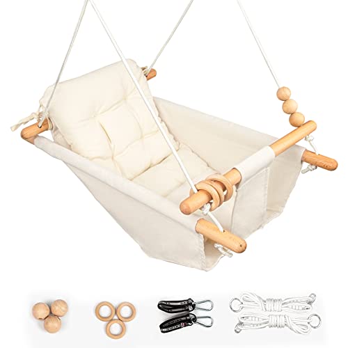 Tislly Baby Swing Outdoor Indoor Cream for Infants & Toddlers Adjustable Safety Belt
