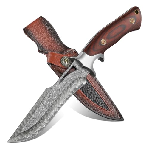 Purple Dragon Damascus Fixed Blade Knife 5.5 Inch with Sheath - Ideal Gift for Men