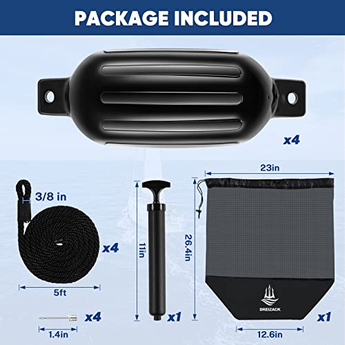 Dreizack Boat Fenders 4 Pack, Bumpers for Docking with Ropes,