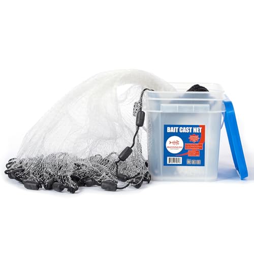 Saltwater Casting Net 8 Ft Mesh 3/8-Inch Bait Fish Net with Utility Bucket