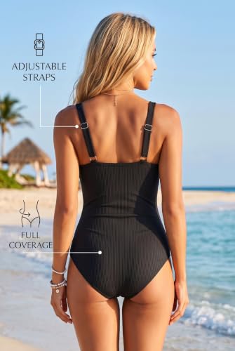 Tempt Me Women's Tummy Control One Piece Swimsuit Medium Black
