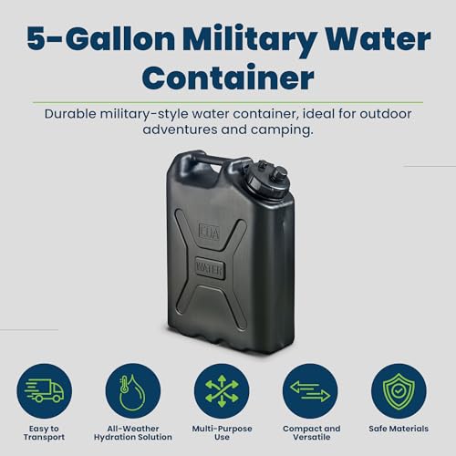 Heavy Duty 5 Gallon Water Container - Military Style BPA-Free Portable Water Storage - 1 Pack