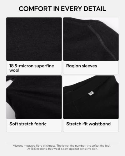 DANISH ENDURANCE Merino Wool Base Layer Set Men Black X-Large Thermal Underwear
