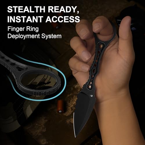 Black Fixed Blade Knife with 2.56-inch 440C Blade & Sheath - Stealth Accessory