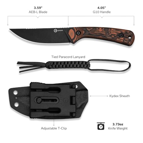CIVIVI Carveth Fixed Blade Knife Orange Handle 3.59" AEB-L Steel Sheath