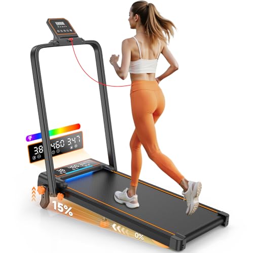 Black Rayspace Incline Treadmill with Handle Bar & LED Display - Foldable Home Fitness