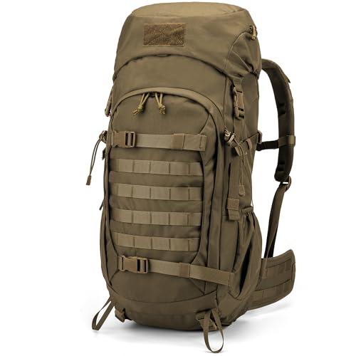 Khaki 50L Hiking Backpack with Rain Cover - Durable Tactical Daypack