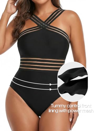 Hilor Women’s One Piece Swimsuit Slimming Tummy Control Bathing Suit - Black, 4-6
