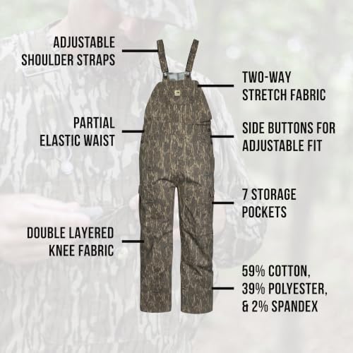 Mossy Oak Men's Cotton Mill Flex Overalls 4X-Large Original Bottomland Camo Hunting Bibs