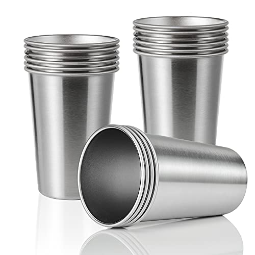 16 Pack 16oz Stainless Steel Pint Cups - Unbreakable, Stackable Drinking Glasses