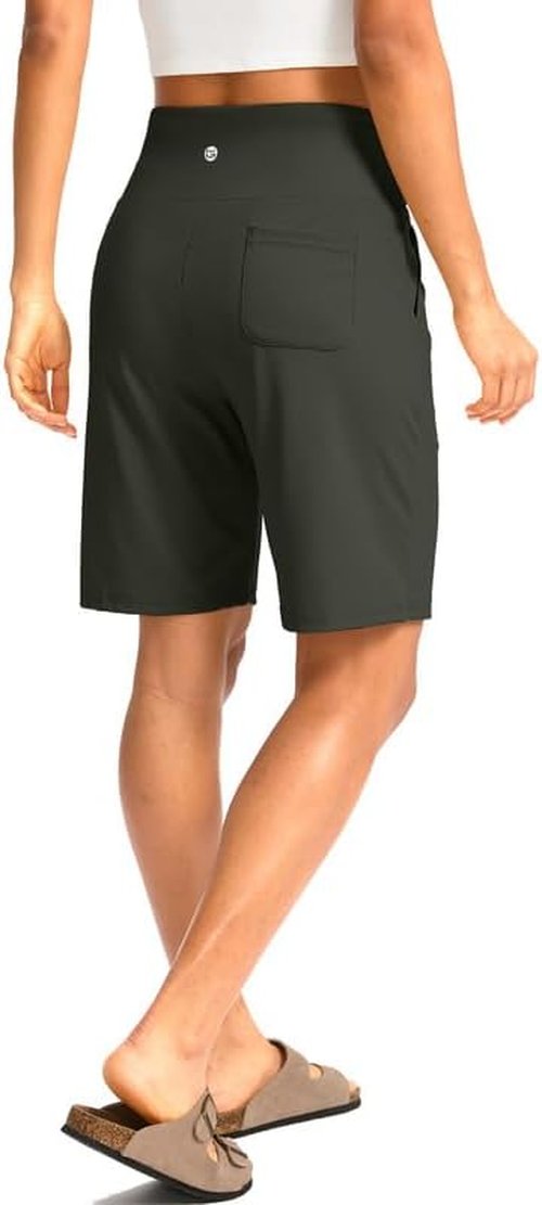 G Gradual Women's Bermuda Long Shorts - High Waisted, Knee Length with Pockets for Athletic Workouts