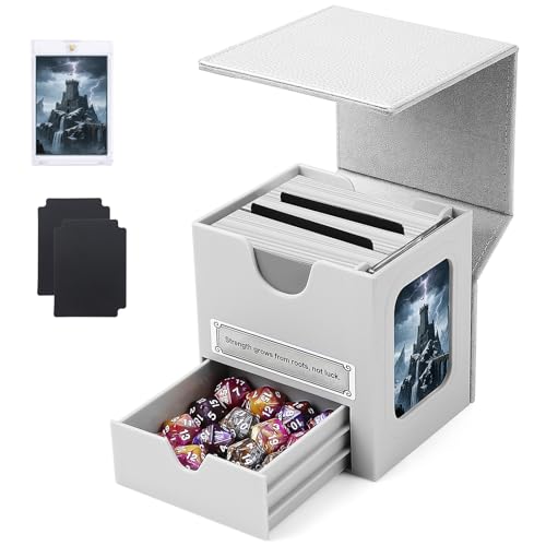 MAKHISTORY Grey Commander DekBox with Dice Tray & Card Holder - TCG Storage