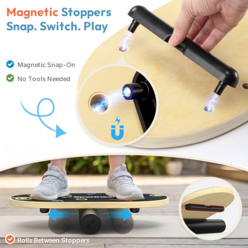 Sportneer Kids Balance Board Doodle Black - Adjustable 4-Mode Wobble Trainer