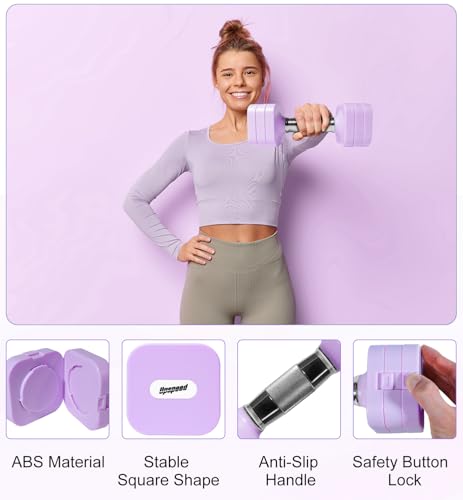 Adjustable Dumbbell Set 20LB Each Purple Space-Saving Home Gym Equipment