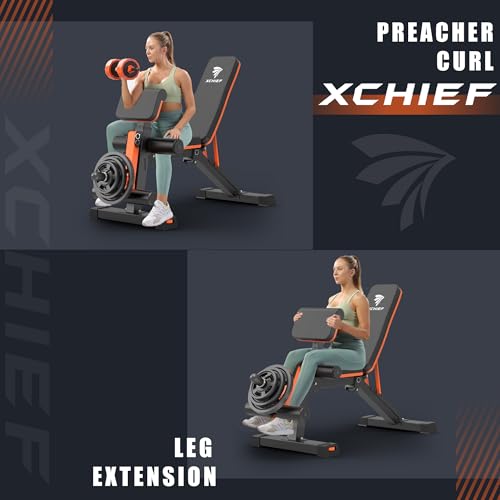 Orange Black Adjustable Weight Bench 1000LBS Capacity Foldable Home Gym Equipment