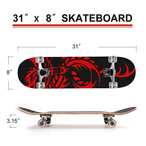 ChromeWheels 31Inch Double Kick Skateboard Cruiser Longboard – Red (8 Layer Maple) for Beginners