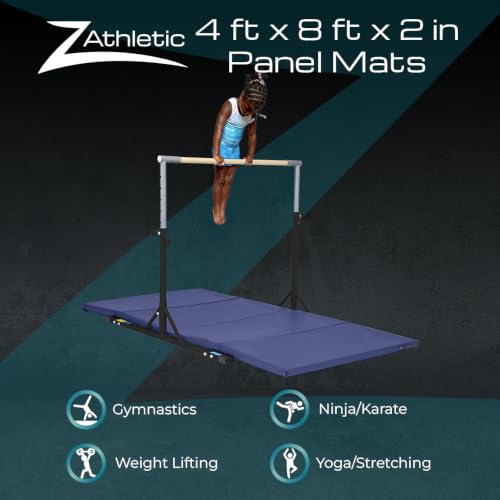 Z Athletic Black Folding Gymnastics Mat 4ft x 8ft x 2in for Tumbling & Cheer