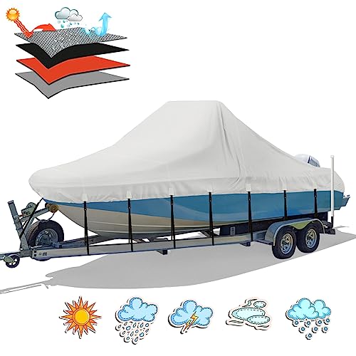 17-19 ft Waterproof Boat Cover for Center Console Boats Gray 1300D PU Trailerable