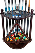 Pool Cue Rack Floor Stand - Holds Up to 8 Cues & Accessories - Traditional Mahogany