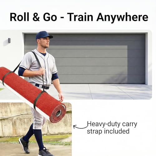 Malletra 10x5 Red Heavy Duty Baseball Hitting Mat - Rollable Turf, Non-Slip Batting Practice