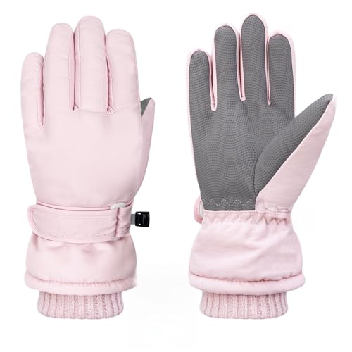 Kids Winter Gloves Waterproof Fleece Ski Snowboard Mittens Pink Medium
