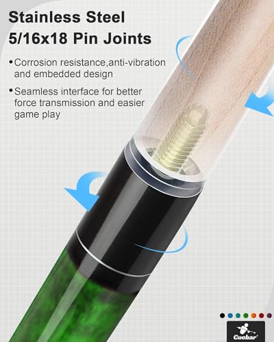 CUEBAR 4-Piece Pool Cue Set with 3D Grip, 58 Inch Two-Piece Snooker Billiard Cues