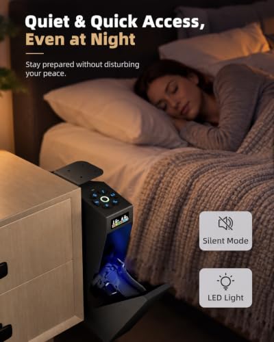 SOOWAY Biometric Gun Safe Nightstand with LCD, Fingerprint & Passcode - Quick Access, Key Backup
