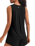 PINSPARK Women Workout Tank Tops with Back Pleat Soft Ice Silk Sleeveless Yoga Muscle Fitness Shirts Stretch Athletic Running Gym Activewear, Black S