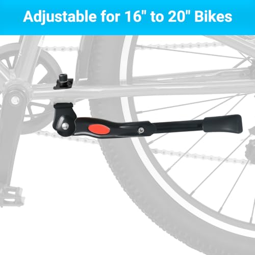 Kids Bicycle Kickstand - Adjustable Center Mount for 16-20 Inch Mountain Bikes, Aluminum Alloy, Black