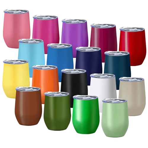 18 Pack Stainless Steel Insulated Wine Tumblers with Lids - 12oz Stemless Drinkware for Wine, Coffee, Cocktails, Multi-Color
