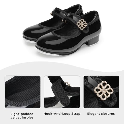 Toddler Girls Rhinestone Tap Shoes with Buckle - Black, Size 10