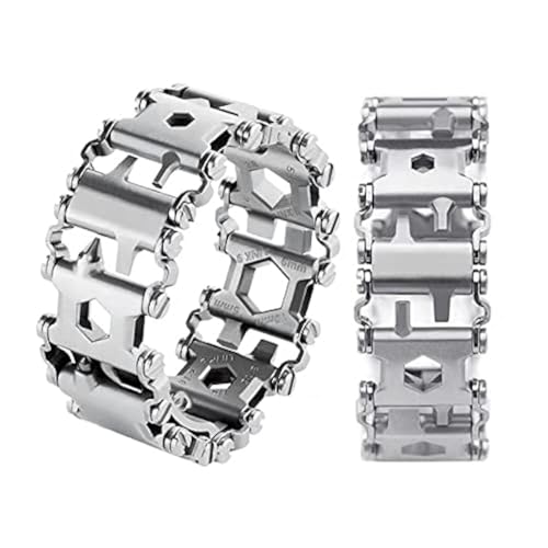 Multitool Bracelet 29-in-1 Utility Wristband for Camping Hiking Sailing - Silver