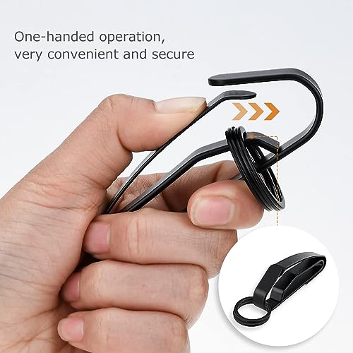 Black Duty Belt Key Holder with 4 Keyrings - Stainless Steel Belt Loop Clip for Law Enforcement