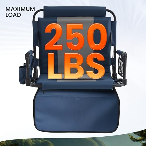 2 Pack Portable Stadium Seat with Cup Holders & Armrests, Foldable Bleacher Chair with Back Support, Blue & Gray